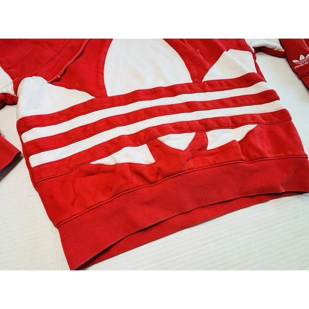Adidas Originals Trefoil Hoodie Red White Oversized Logo Mens‎ Small S